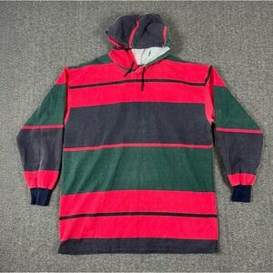 Vintage Rugby Stripe Hoodie Men's Large Red Green Navy Faded Base Camp Made USA